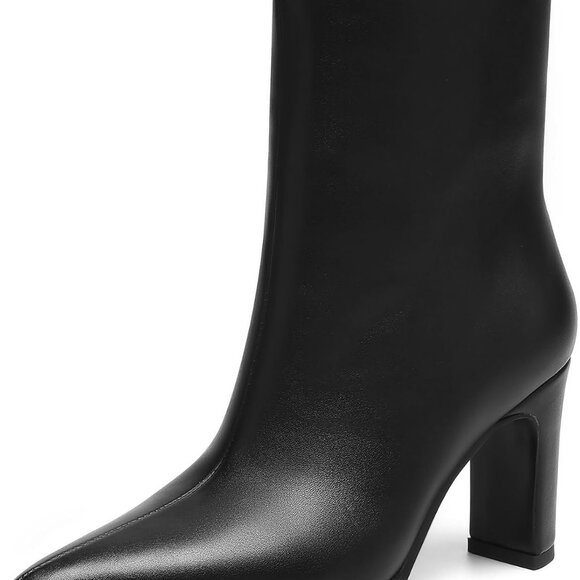 Women's Faux Leather Pointed Toe Ankle Boots Triangle Heel Pull-On Fall Shoe - Picture 1 of 7